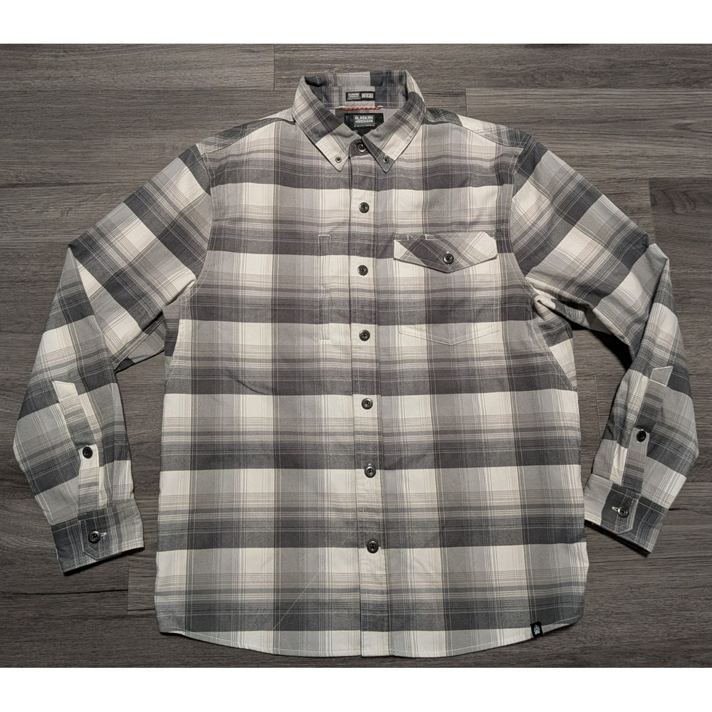 Alaskan Hardgear Men's Black White Gray Plaid Flannel Untucked Shirt Size Medium